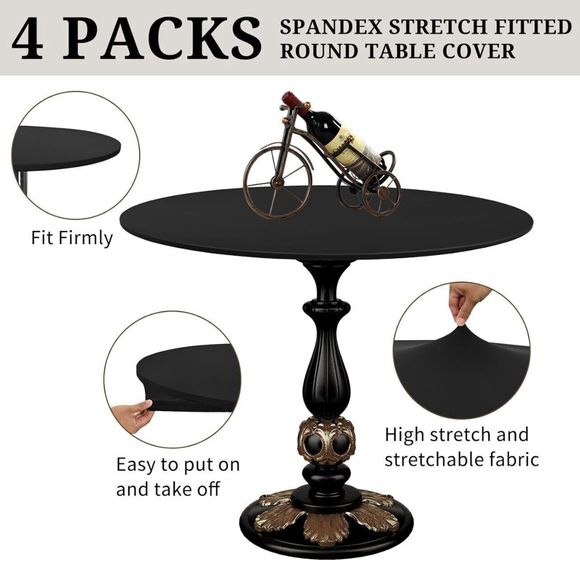 4 Pack Fitted Table Cover Round Tables Black Spandex Elastic Fits 40''- 44'' - Picture 2 of 7